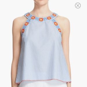 Tory Burch Meg Stripe Embroidered Top